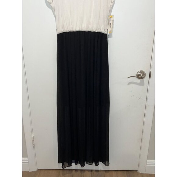 NWT ALICE + OLIVIA Black & White Colorblock Maxi Dress With Open Back Detail Lar - Picture 3 of 12